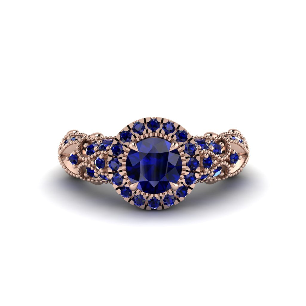 Exclusive Halo Sapphire Milgrain Engagement Ring - Kendra No. 74