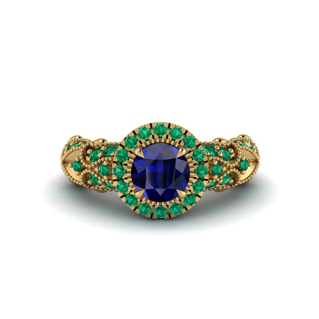 Exclusive Halo Sapphire Milgrain Engagement Ring - Kendra No. 28