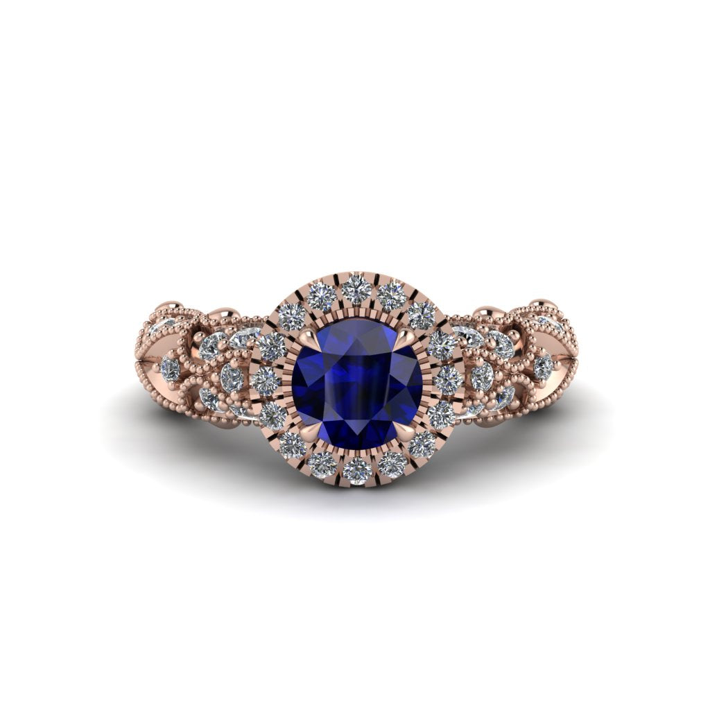 Exclusive Halo Sapphire Milgrain Engagement Ring - Kendra No. 14