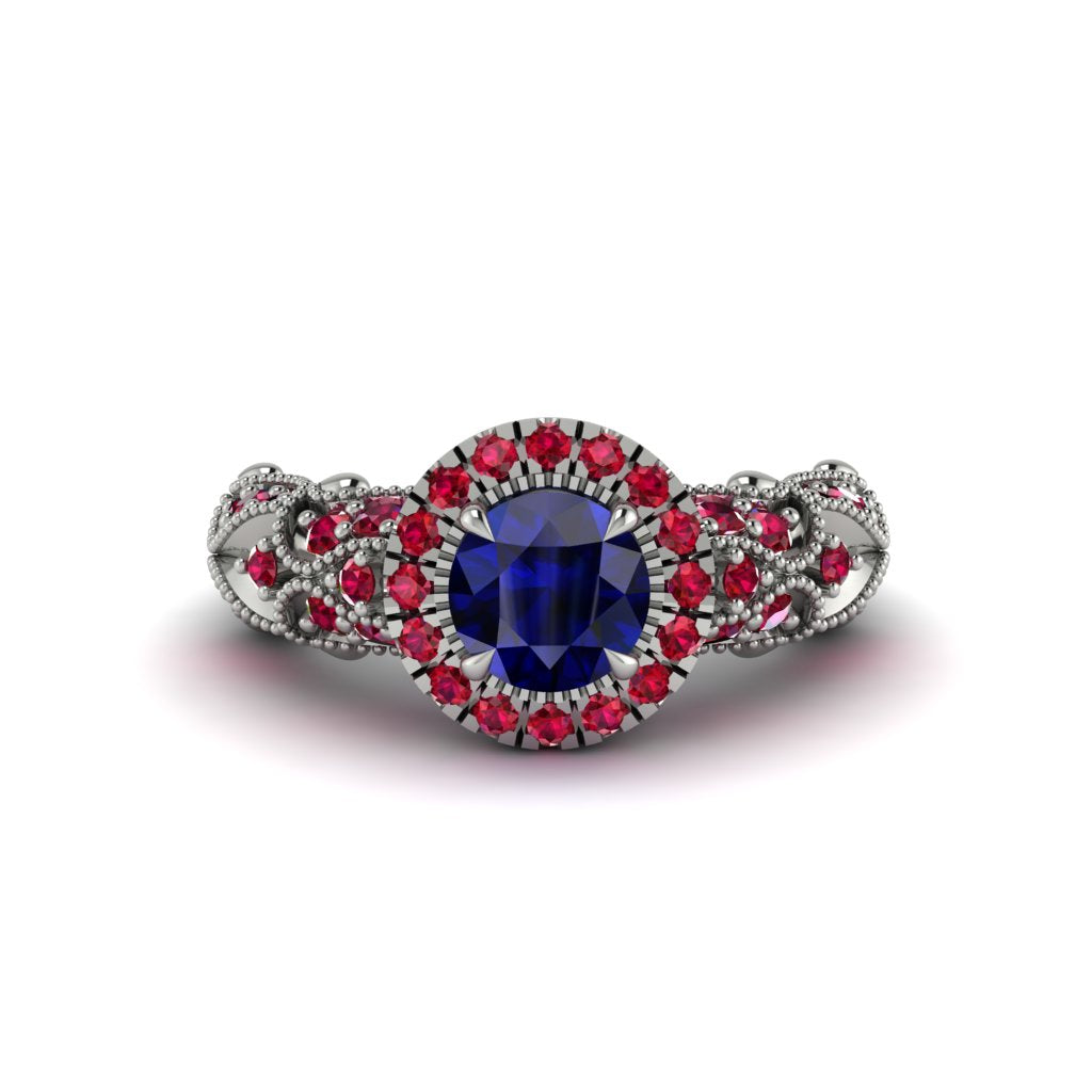 Exclusive Halo Sapphire Milgrain Engagement Ring - Kendra No. 60