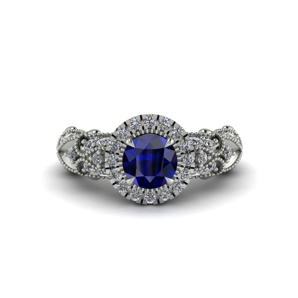 Exclusive Halo Sapphire Milgrain Engagement Ring - Kendra No. 15