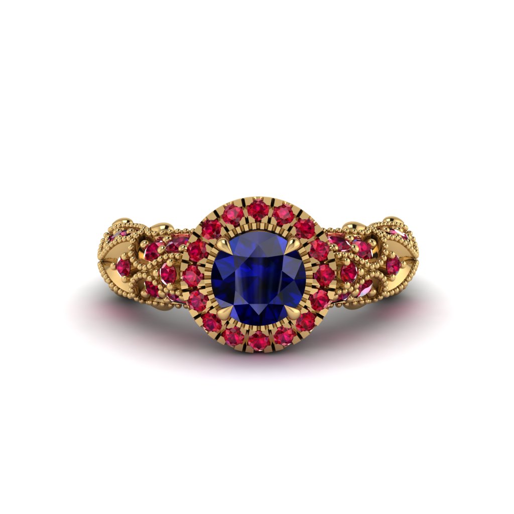 Exclusive Halo Sapphire Milgrain Engagement Ring - Kendra No. 58