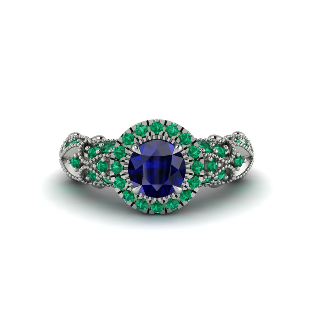 Exclusive Halo Sapphire Milgrain Engagement Ring - Kendra No. 30