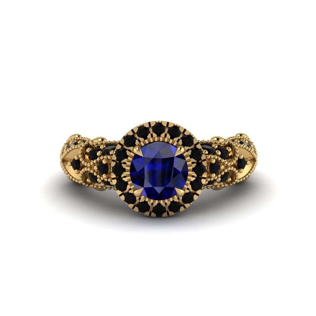 Exclusive Halo Sapphire Milgrain Engagement Ring - Kendra No. 43