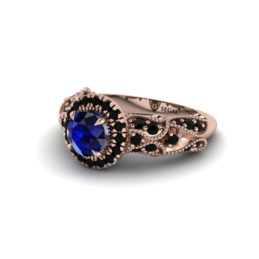 Exclusive Halo Sapphire Milgrain Engagement Ring - Kendra No. 44