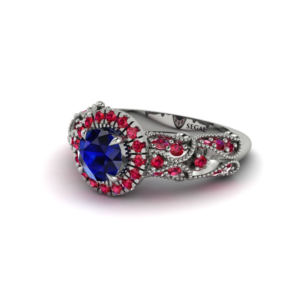 Exclusive Halo Sapphire Milgrain Engagement Ring - Kendra No. 60