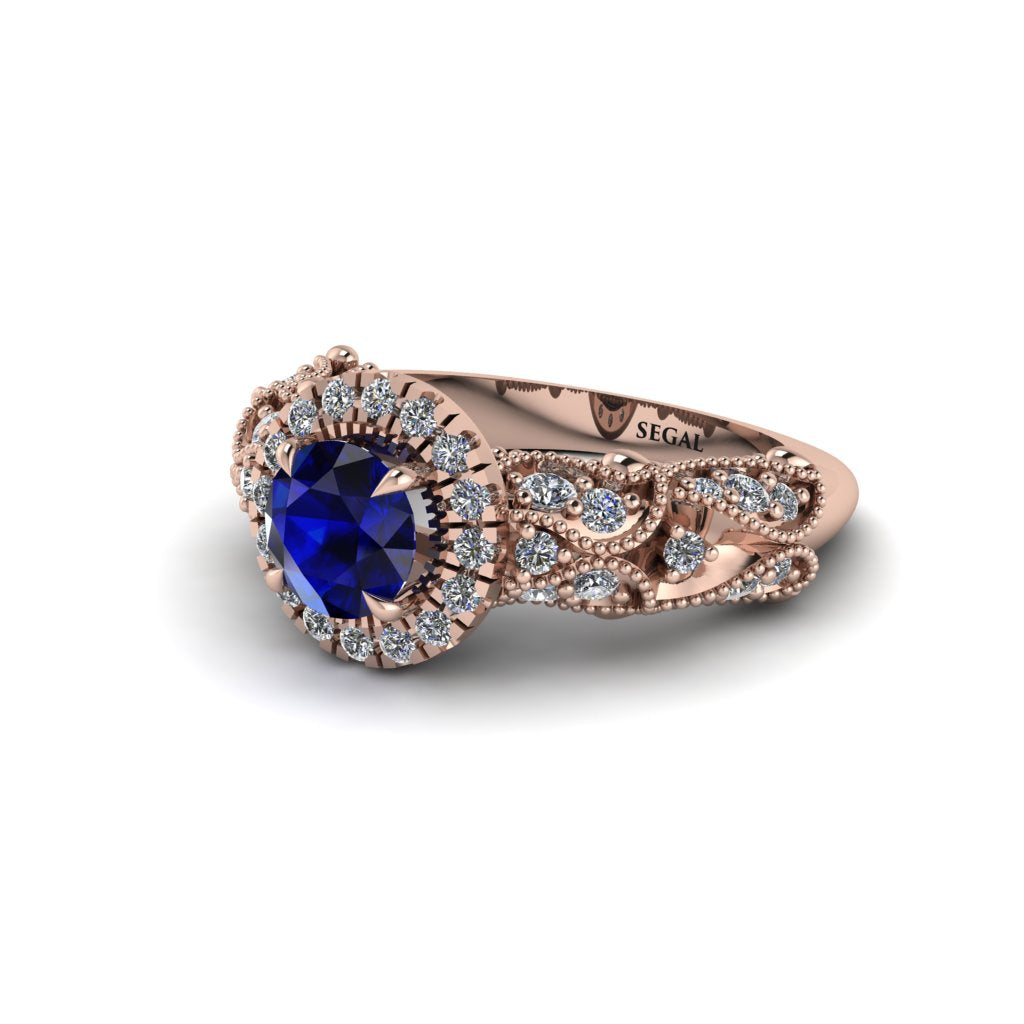 Exclusive Halo Sapphire Milgrain Engagement Ring - Kendra No. 14