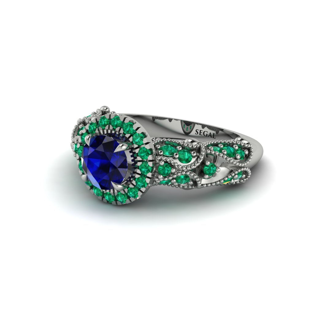 Exclusive Halo Sapphire Milgrain Engagement Ring - Kendra No. 30