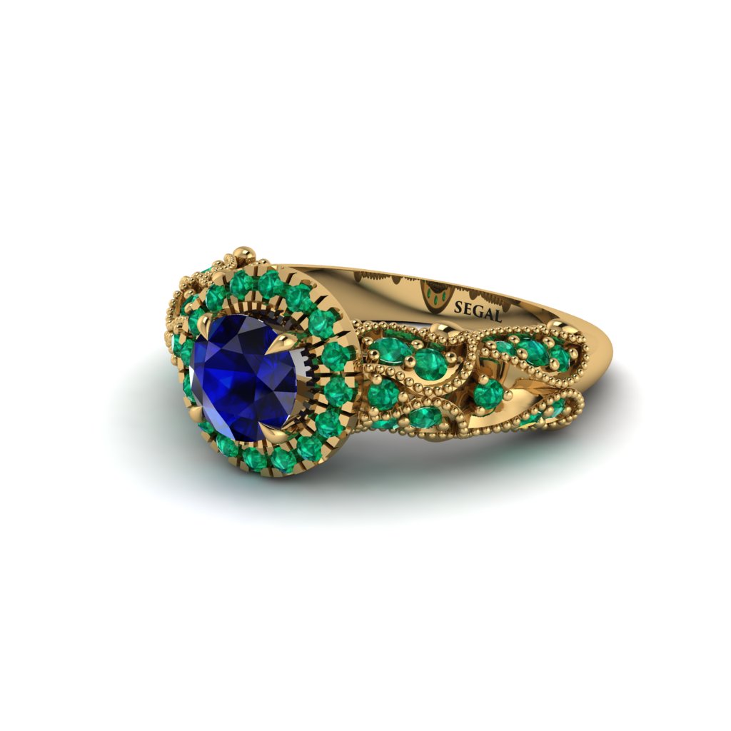 Exclusive Halo Sapphire Milgrain Engagement Ring - Kendra No. 28