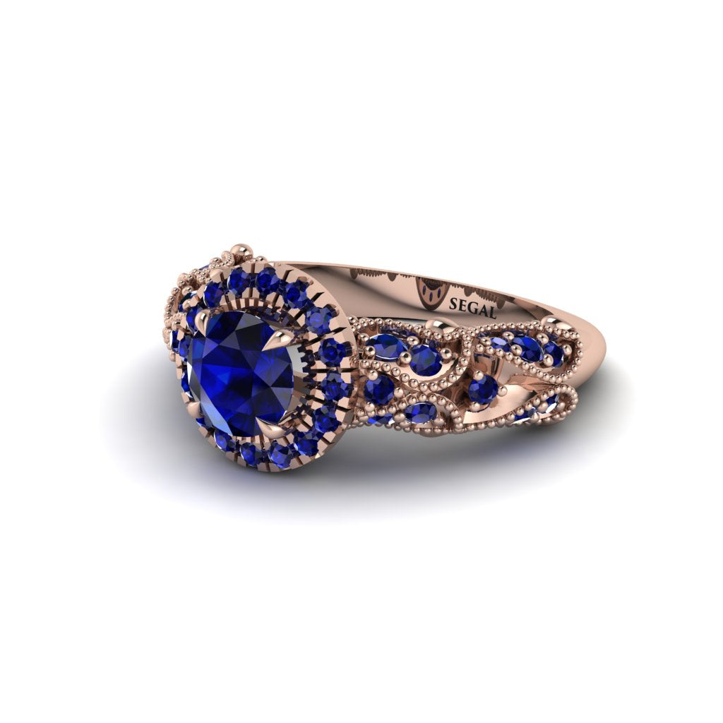 Exclusive Halo Sapphire Milgrain Engagement Ring - Kendra No. 74