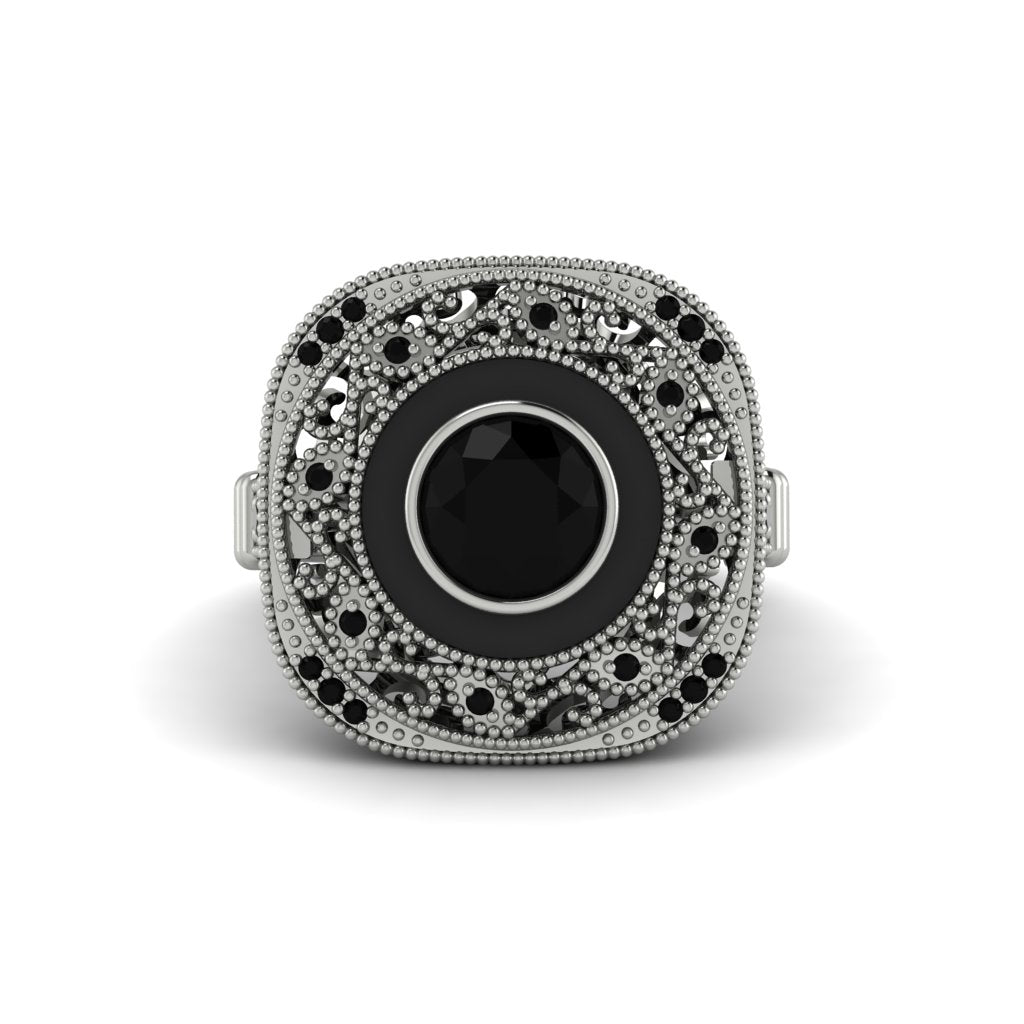 Fancy Art Deco Black Diamond Ring - Pauline No. 39
