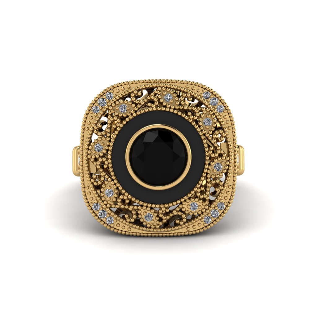 Fancy Art Deco Black Diamond Ring - Pauline No. 7