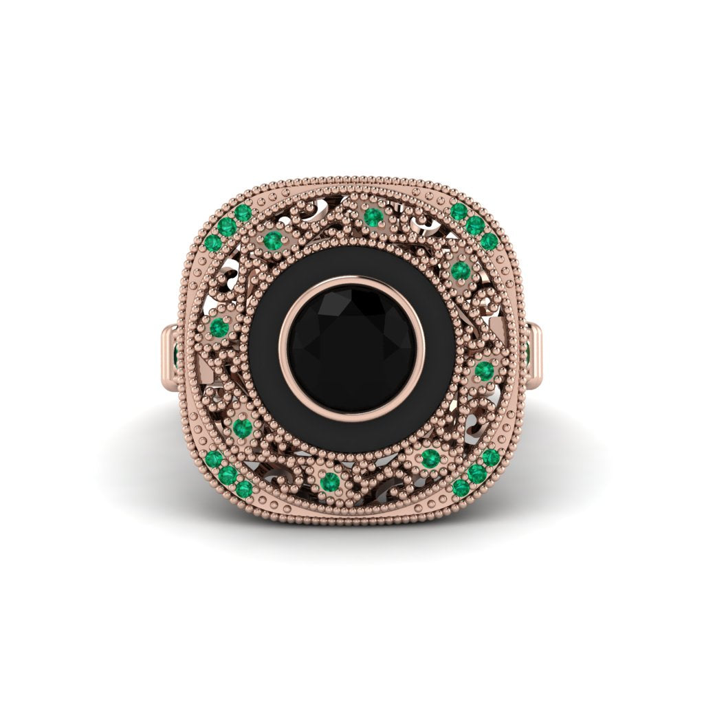 Fancy Art Deco Black Diamond Ring - Pauline No. 23
