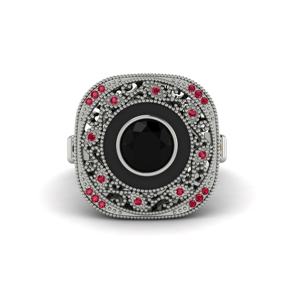 Fancy Art Deco Black Diamond Ring - Pauline No. 54