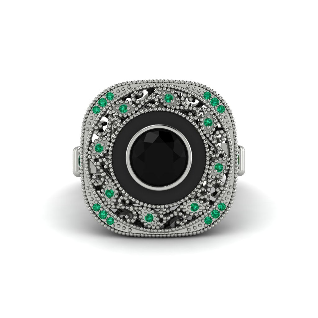 Fancy Art Deco Black Diamond Ring - Pauline No. 24