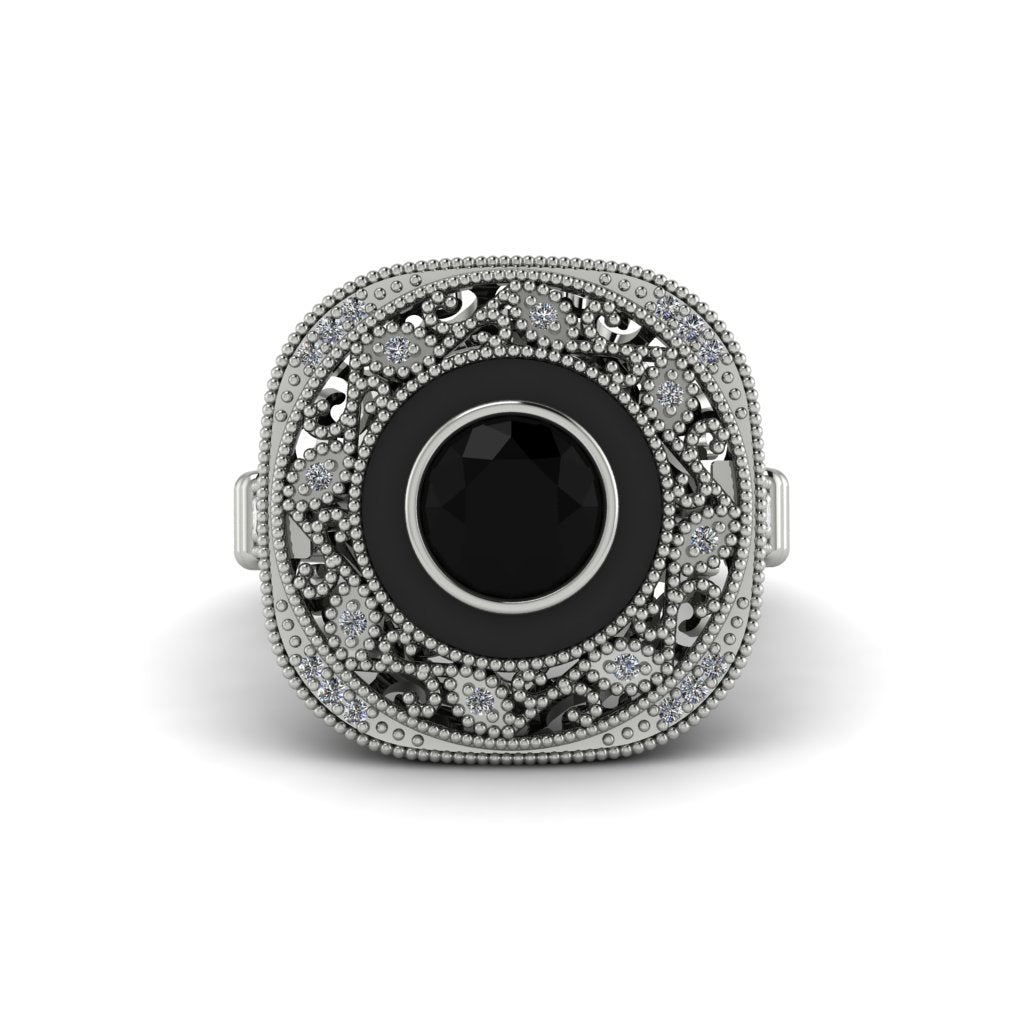 Fancy Art Deco Black Diamond Ring - Pauline No. 9