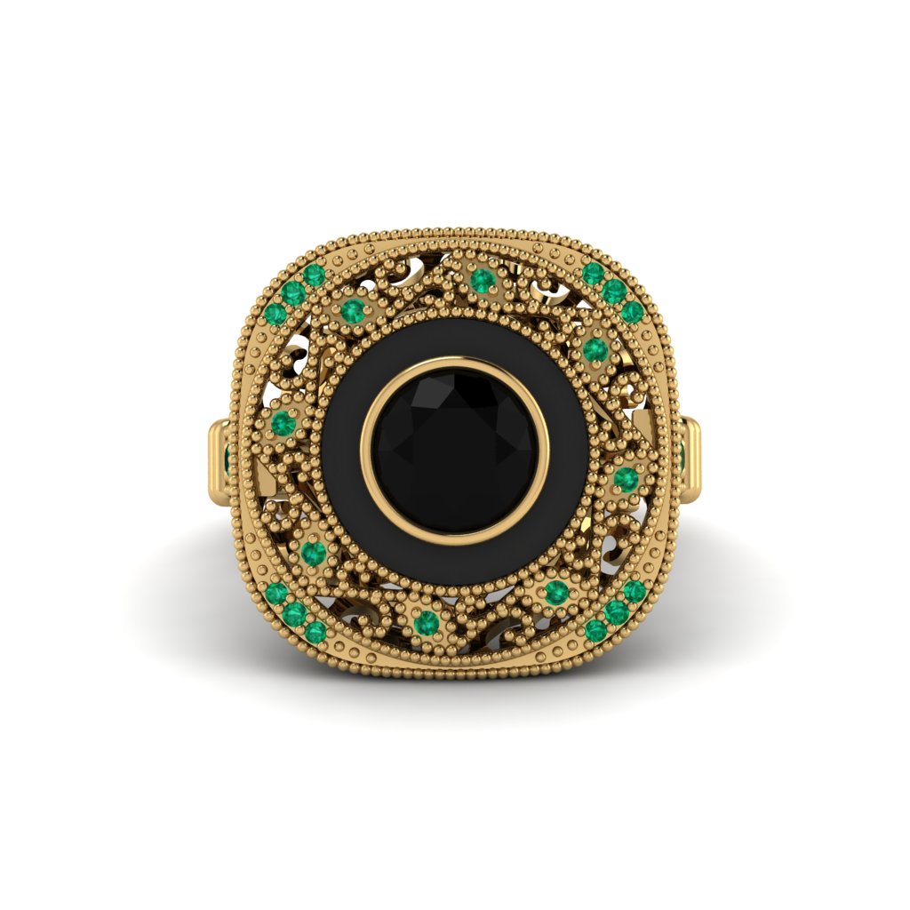Fancy Art Deco Black Diamond Ring - Pauline No. 22