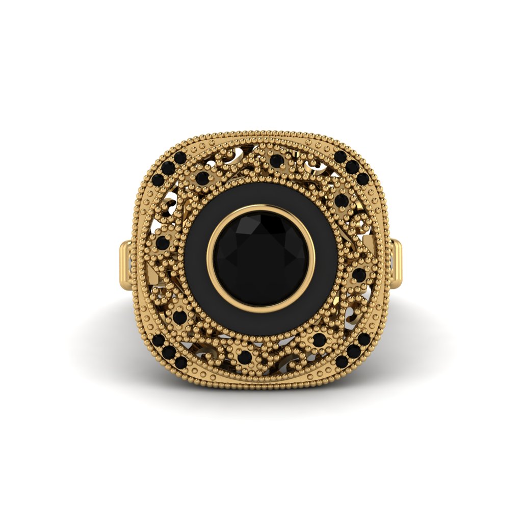 Fancy Art Deco Black Diamond Ring - Pauline No. 37