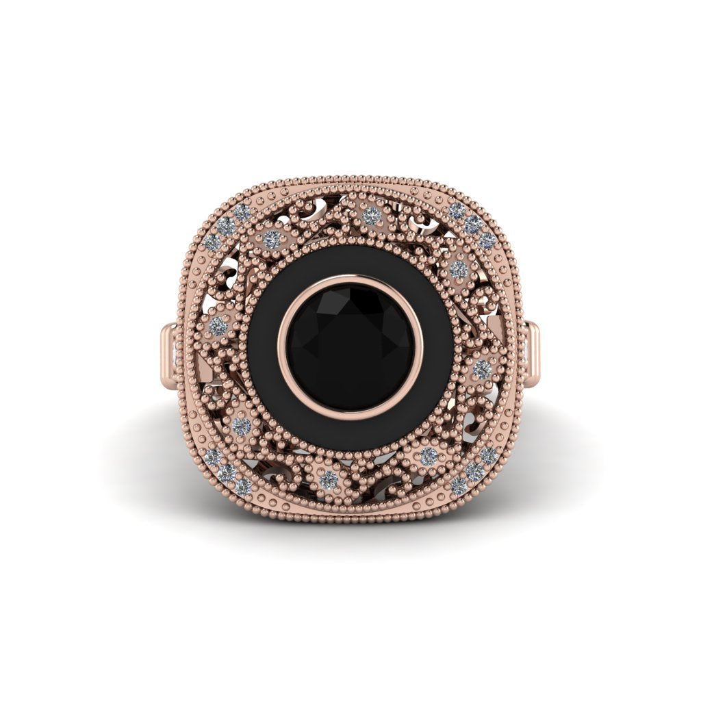 Fancy Art Deco Black Diamond Ring - Pauline No. 8