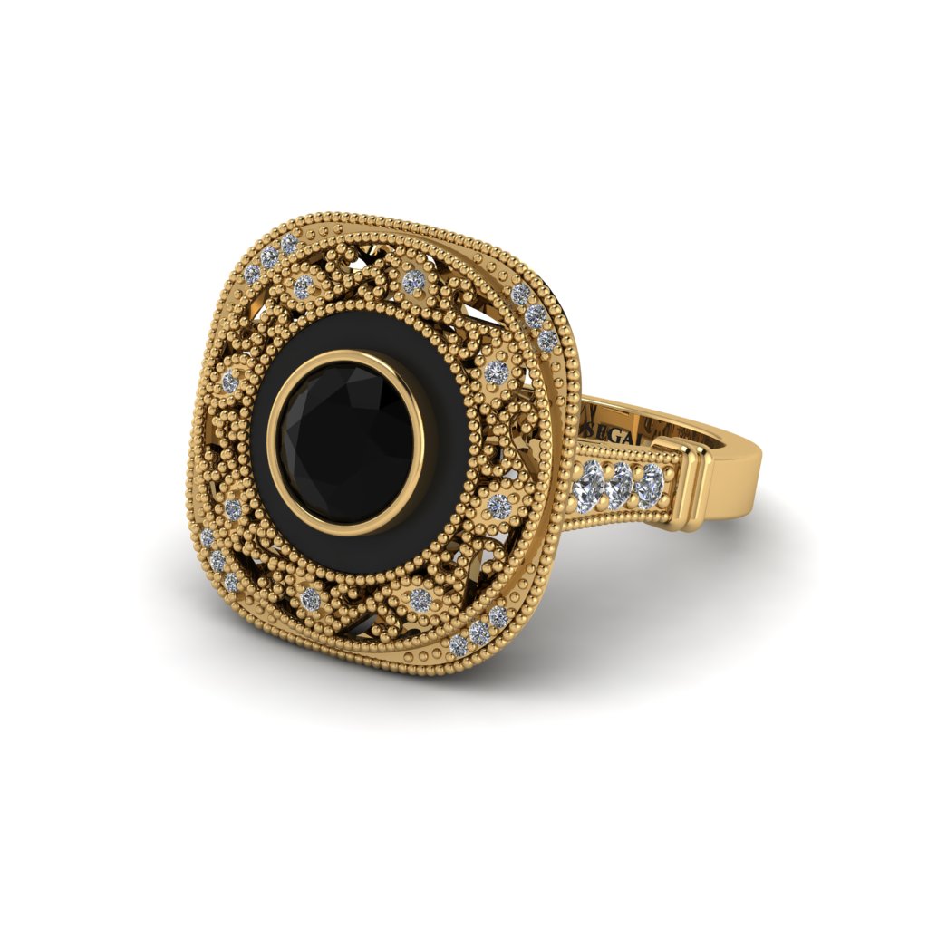Fancy Art Deco Black Diamond Ring - Pauline No. 7
