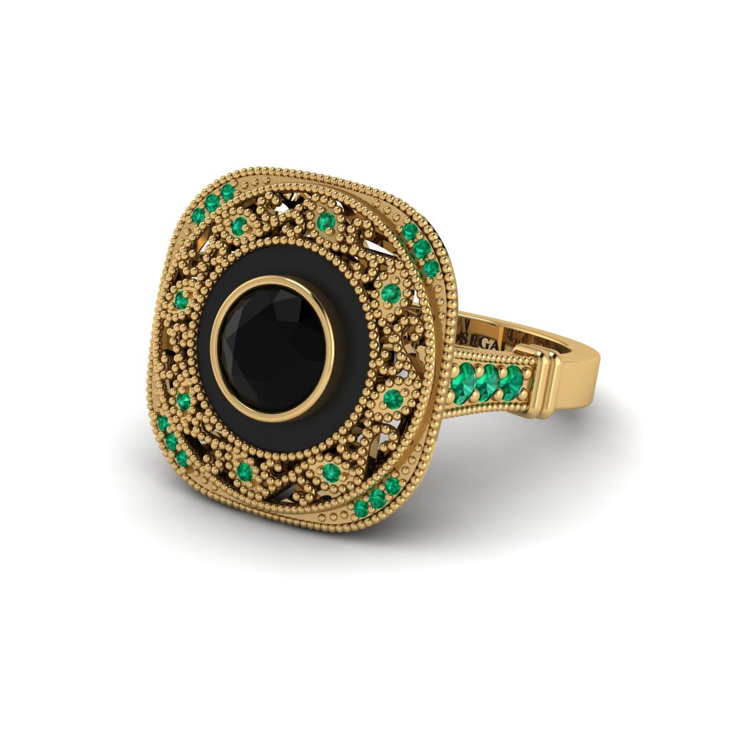 Fancy Art Deco Black Diamond Ring - Pauline No. 22