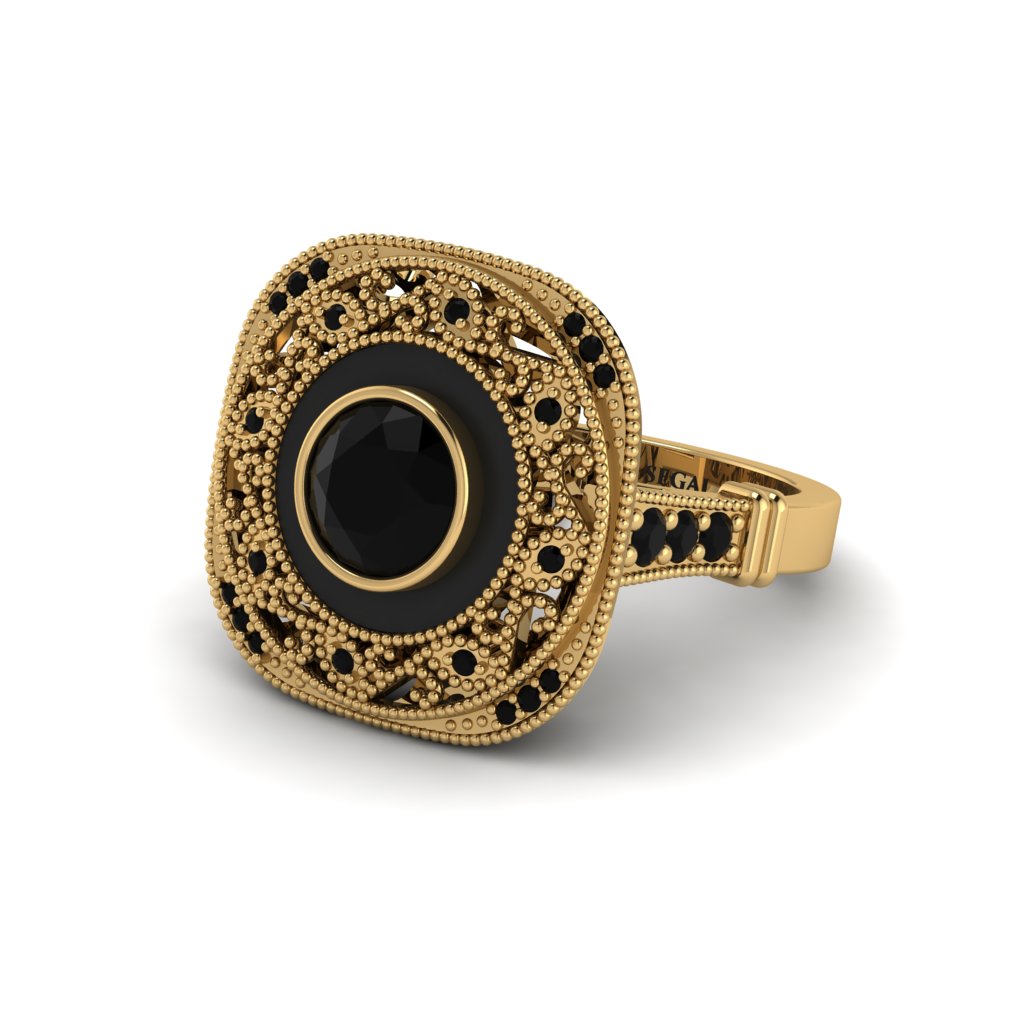 Fancy Art Deco Black Diamond Ring - Pauline No. 37