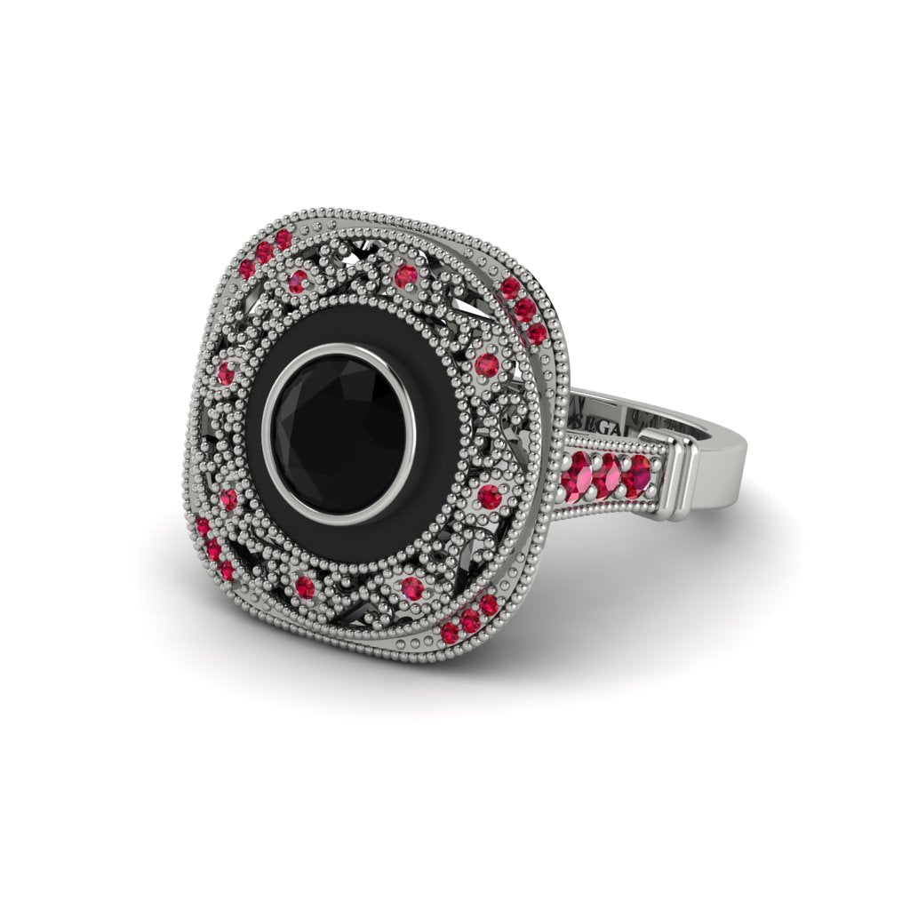 Fancy Art Deco Black Diamond Ring - Pauline No. 54