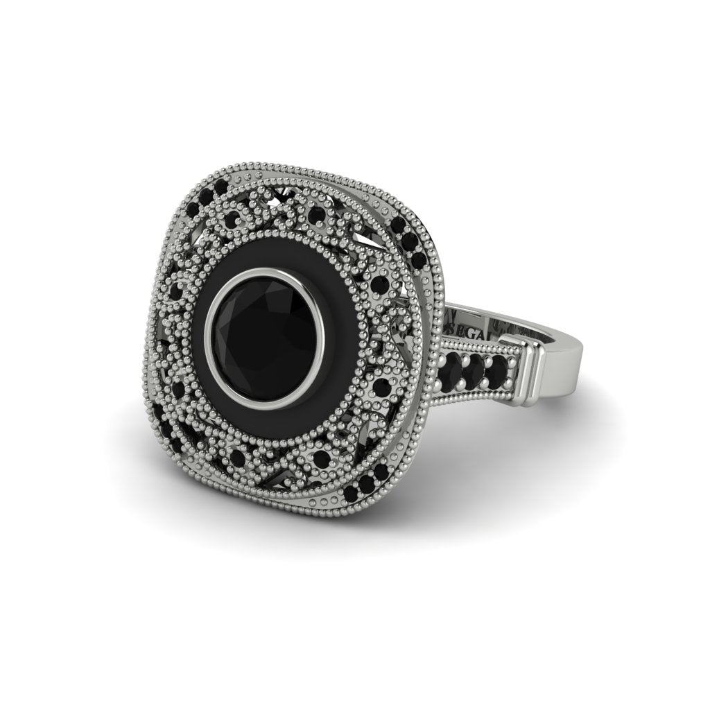 Fancy Art Deco Black Diamond Ring - Pauline No. 39