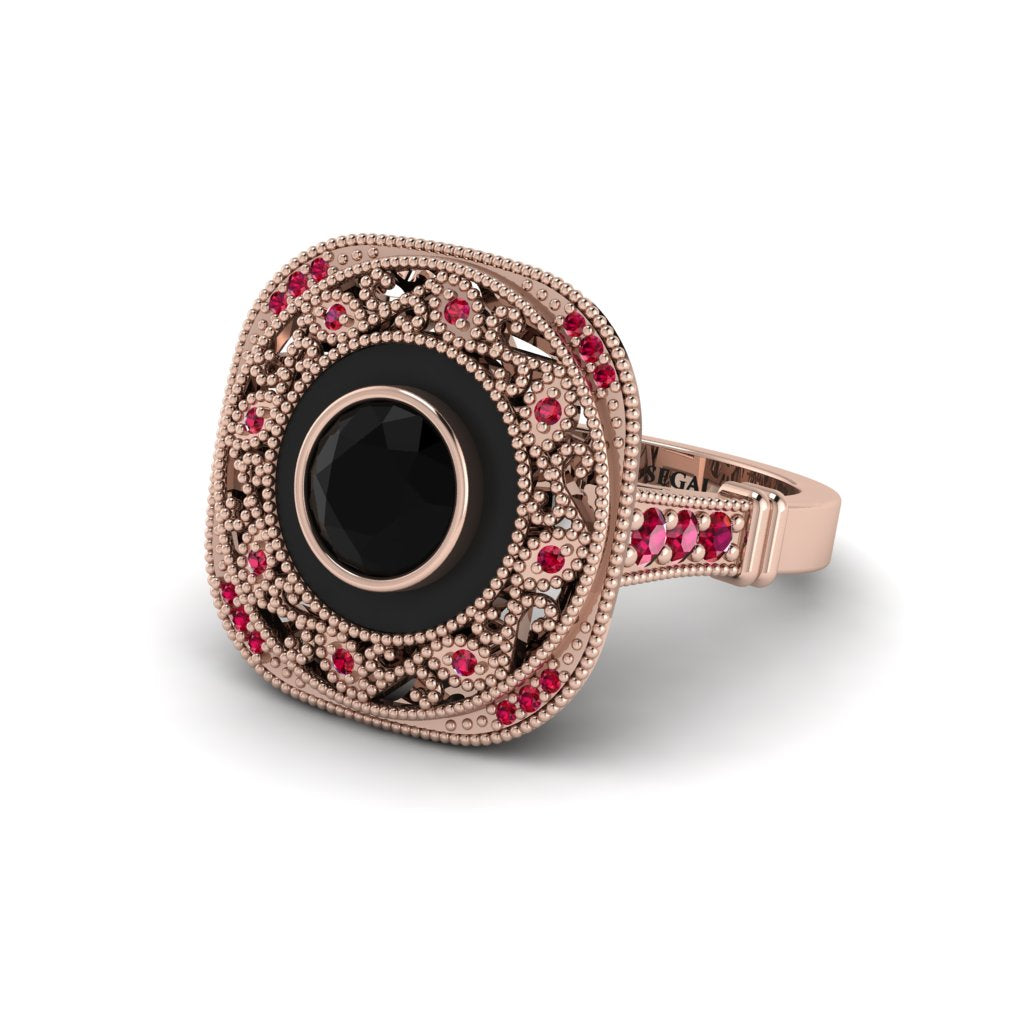 Fancy Art Deco Black Diamond Ring - Pauline No. 53