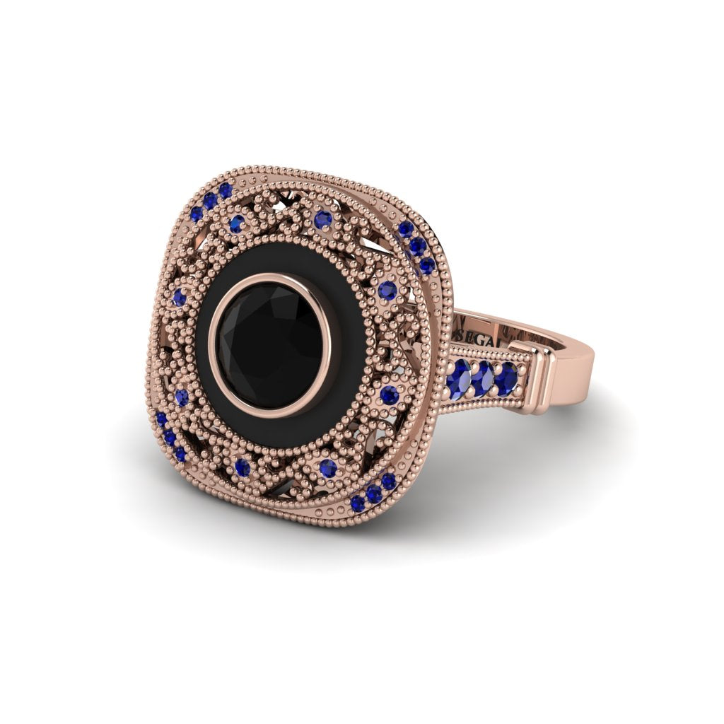 Fancy Art Deco Black Diamond Ring - Pauline No. 68