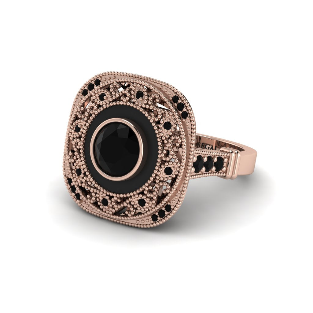 Fancy Art Deco Black Diamond Ring - Pauline No. 38