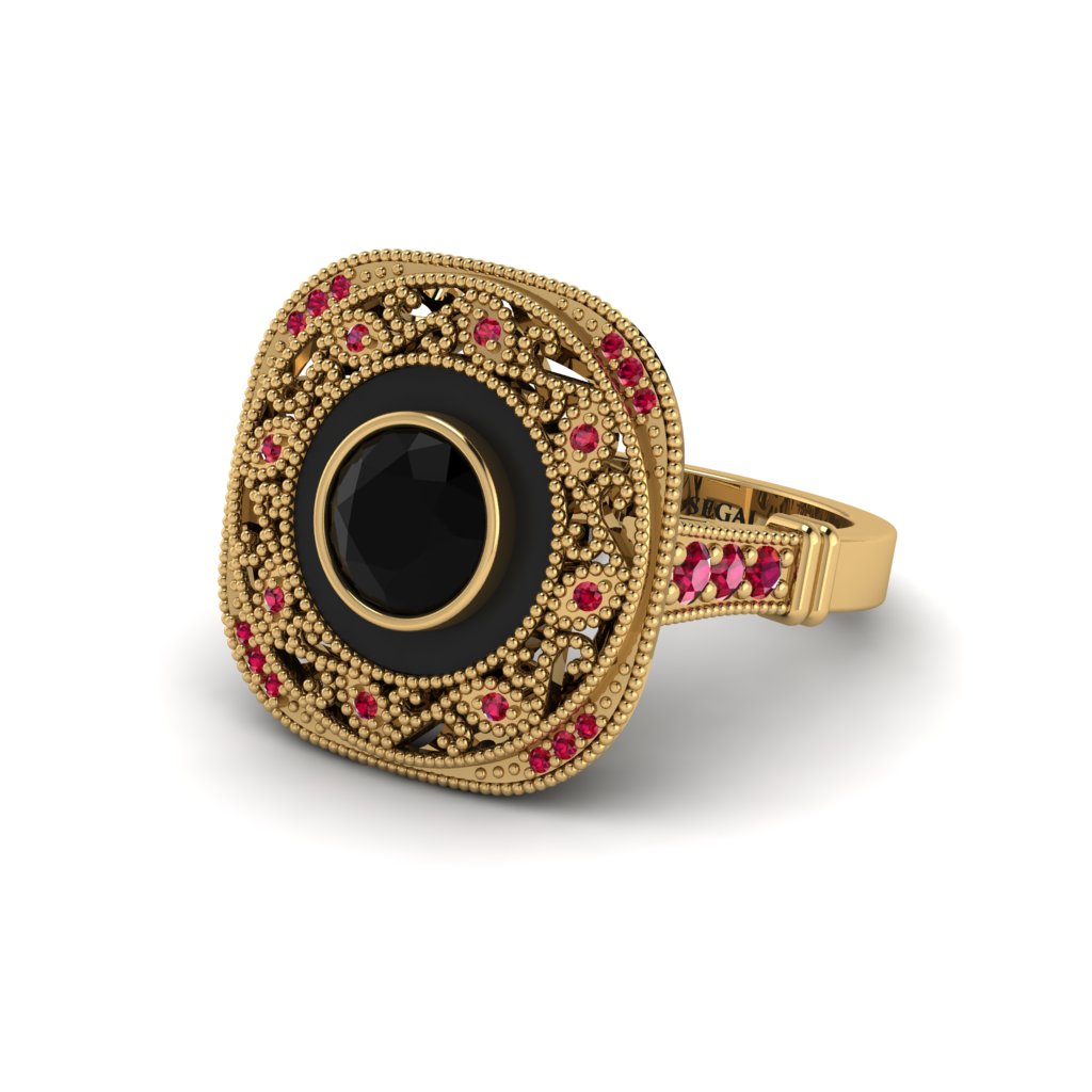 Fancy Art Deco Black Diamond Ring - Pauline No. 52
