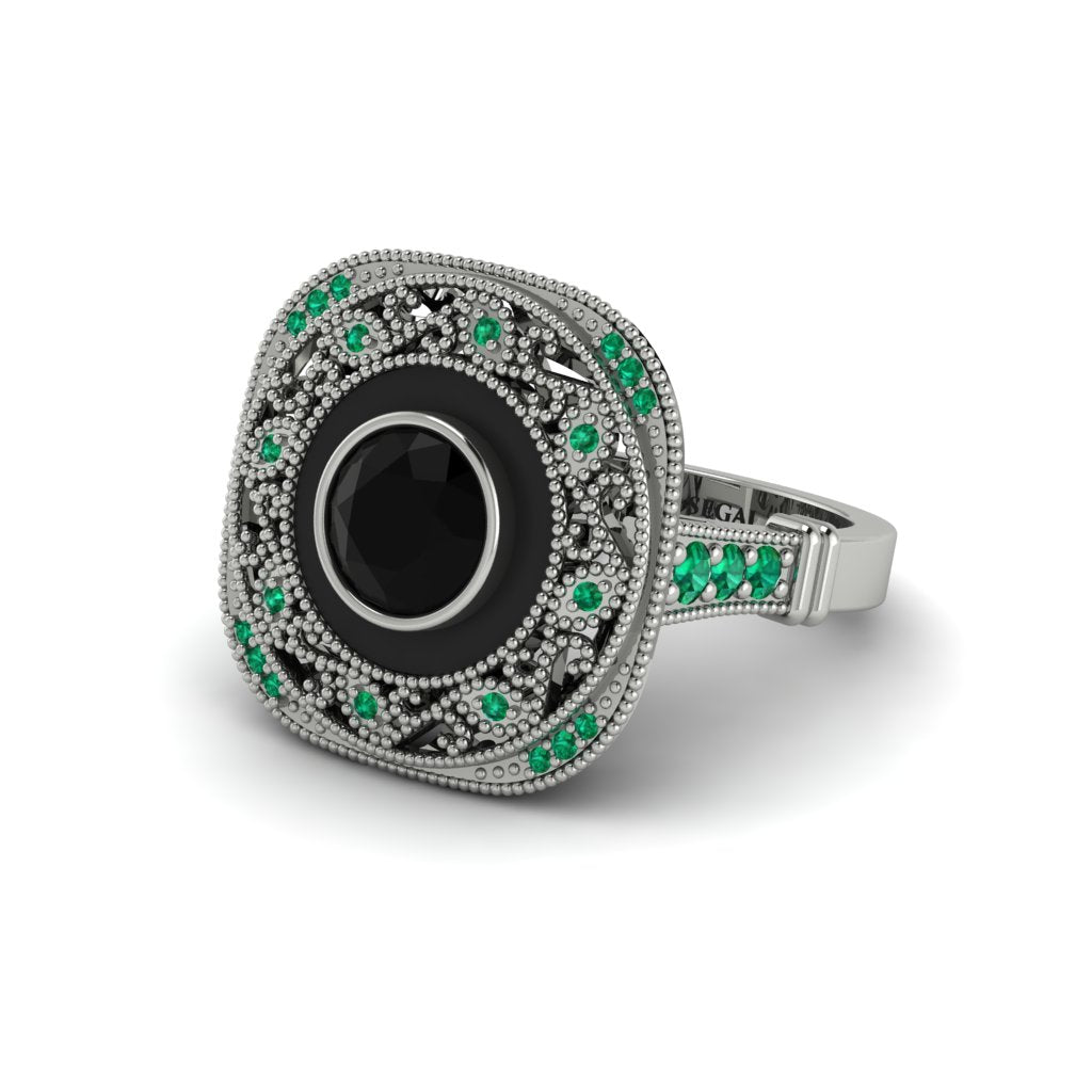 Fancy Art Deco Black Diamond Ring - Pauline No. 24