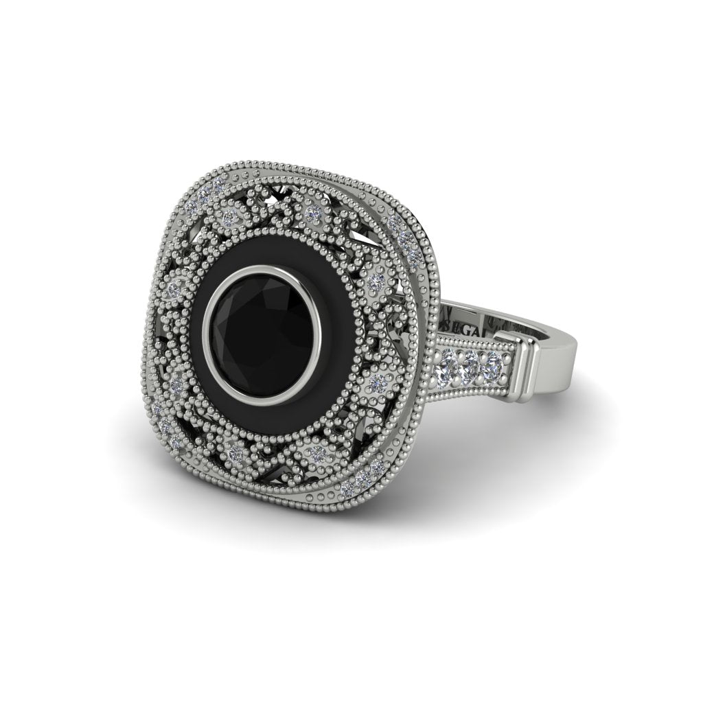 Fancy Art Deco Black Diamond Ring - Pauline No. 9