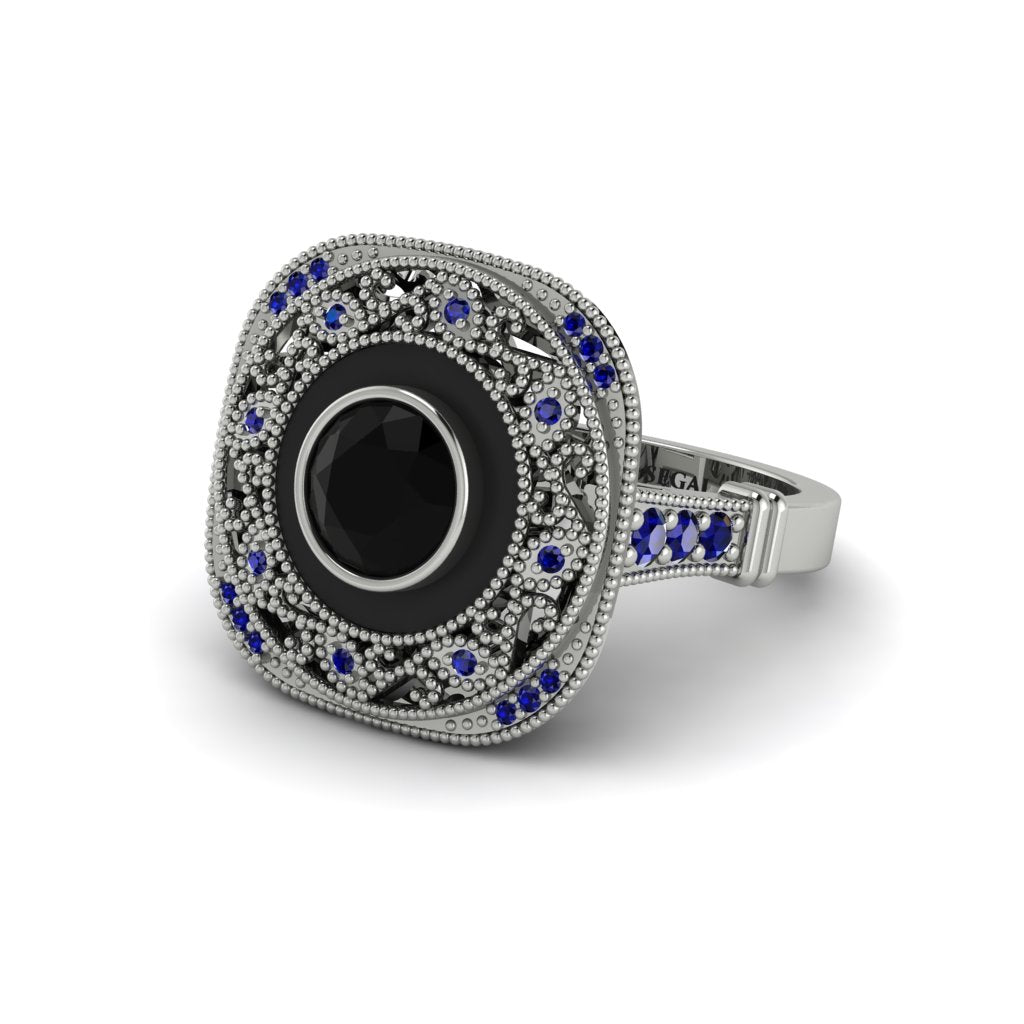 Fancy Art Deco Black Diamond Ring - Pauline No. 69