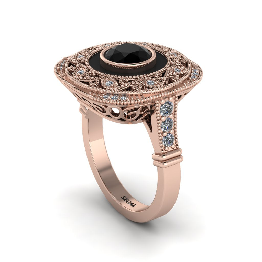 Fancy Art Deco Black Diamond Ring - Pauline No. 8