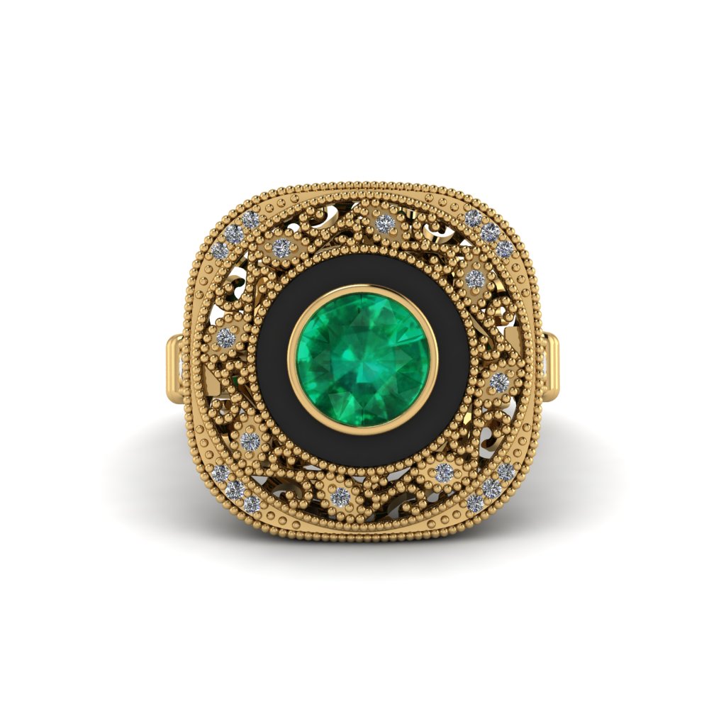 Fancy Art Deco Emerald Ring - Pauline No. 4