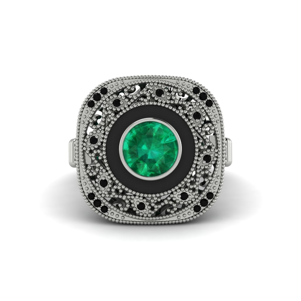 Fancy Art Deco Emerald Ring - Pauline No. 36