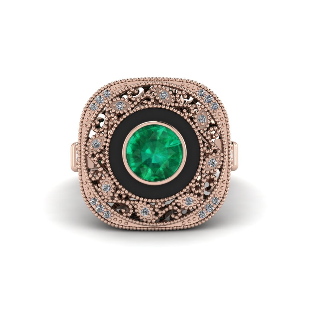 Fancy Art Deco Emerald Ring - Pauline No. 5