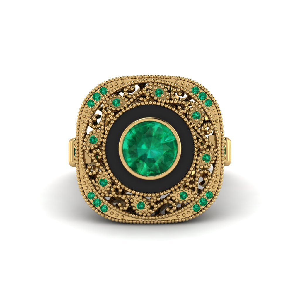 Fancy Art Deco Emerald Ring - Pauline No. 19
