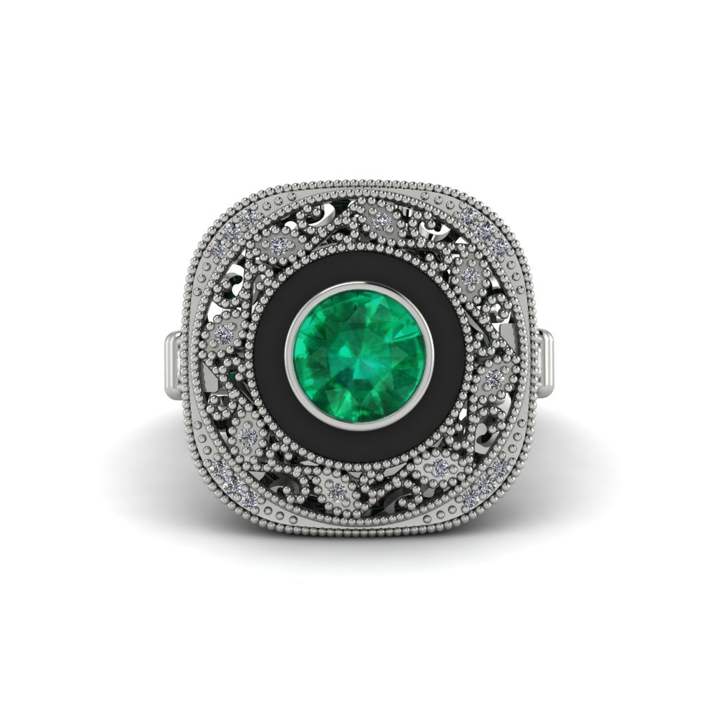 Fancy Art Deco Emerald Ring - Pauline No. 6