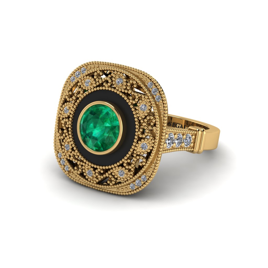 Fancy Art Deco Emerald Ring - Pauline No. 4