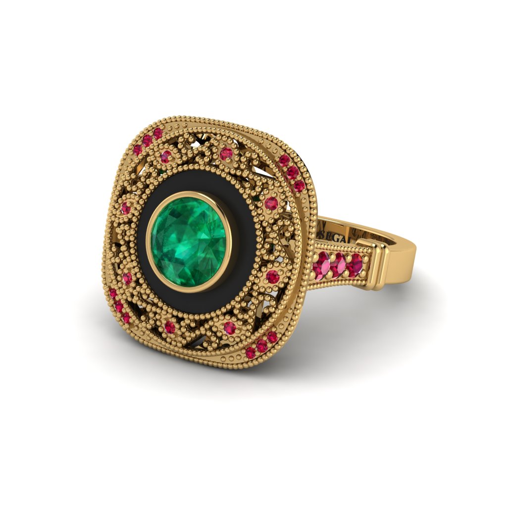 Fancy Art Deco Emerald Ring - Pauline No. 49