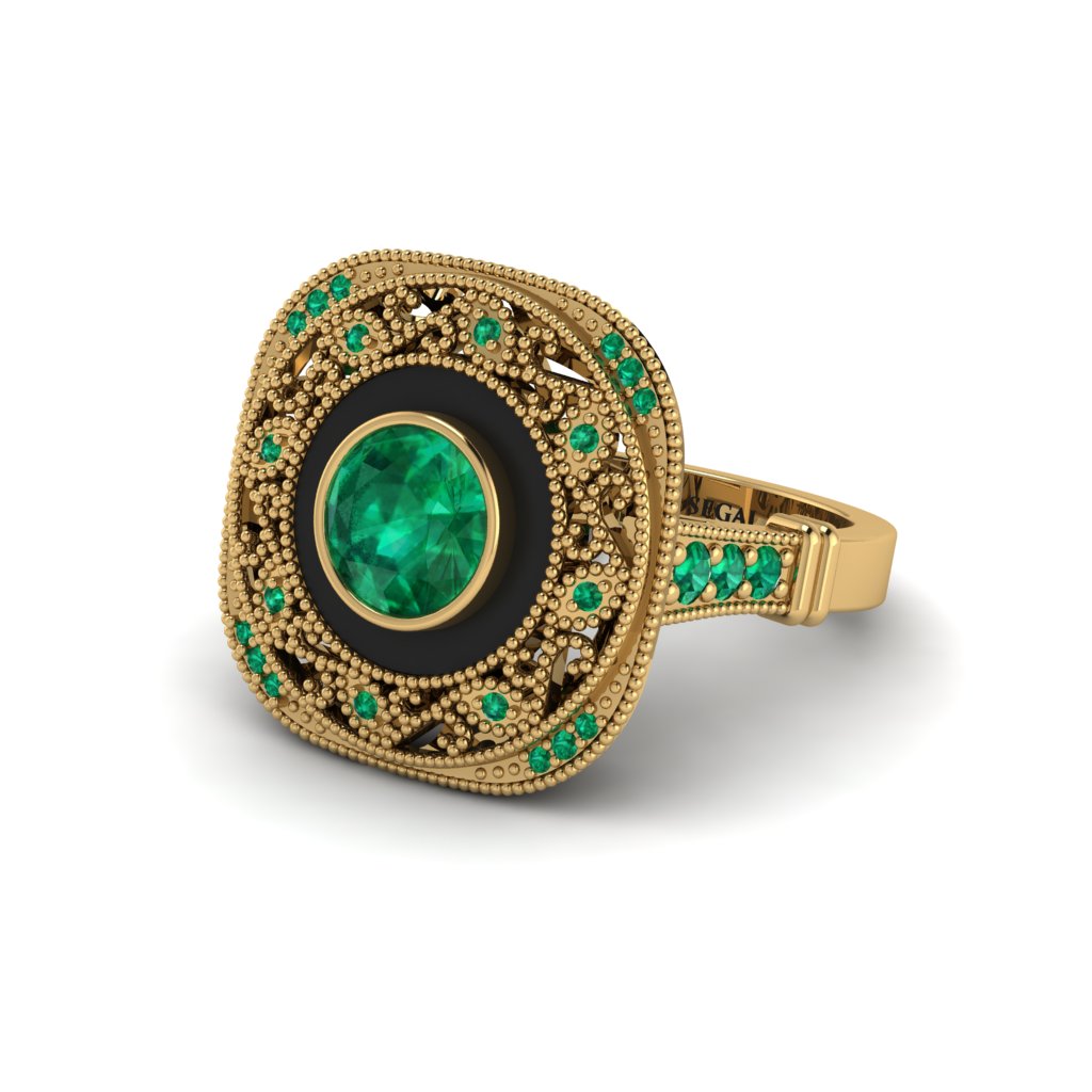 Fancy Art Deco Emerald Ring - Pauline No. 19