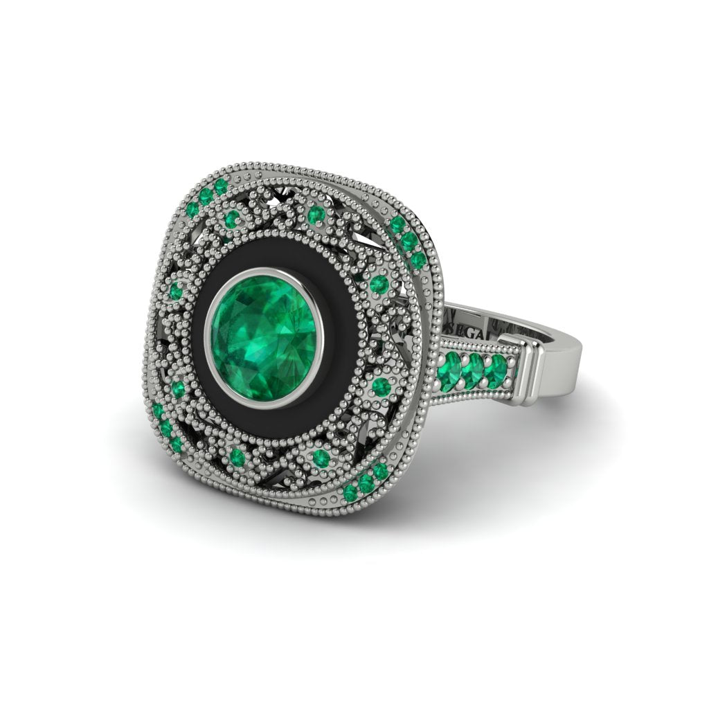 Fancy Art Deco Emerald Ring - Pauline No. 21