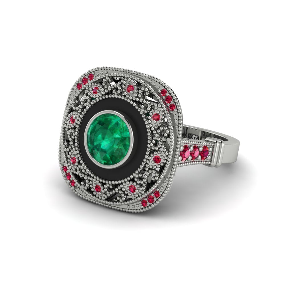 Fancy Art Deco Emerald Ring - Pauline No. 51