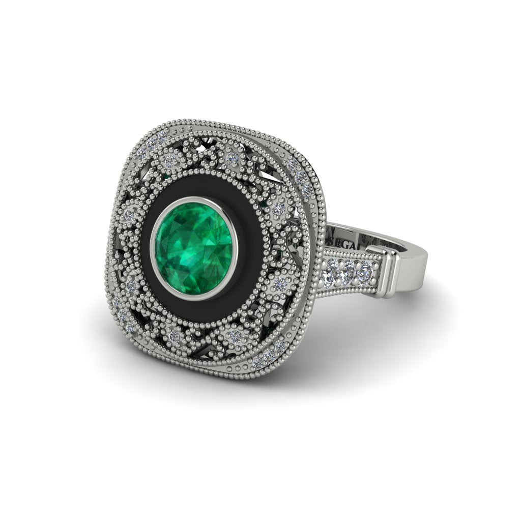 Fancy Art Deco Emerald Ring - Pauline No. 6
