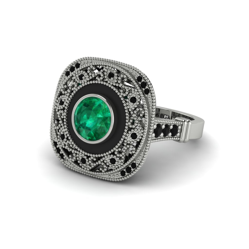 Fancy Art Deco Emerald Ring - Pauline No. 36