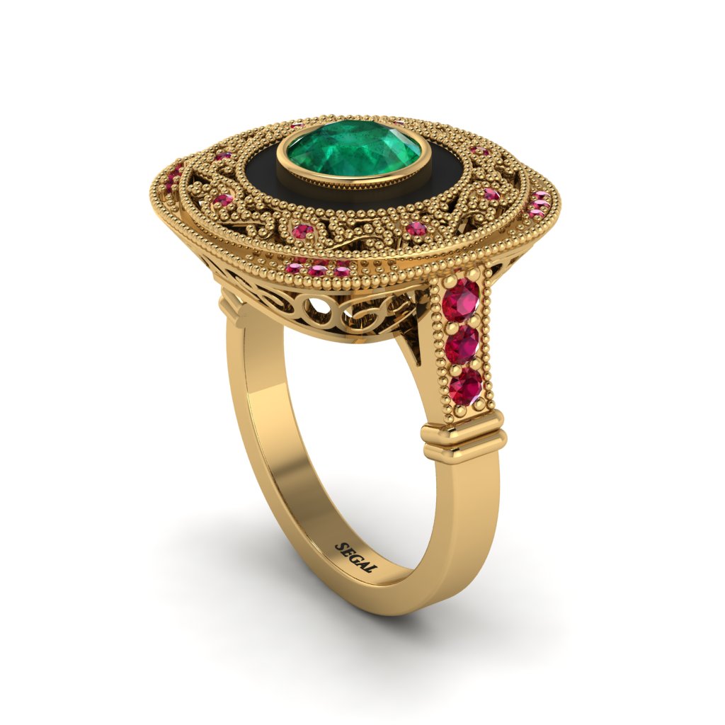 Fancy Art Deco Emerald Ring - Pauline No. 49