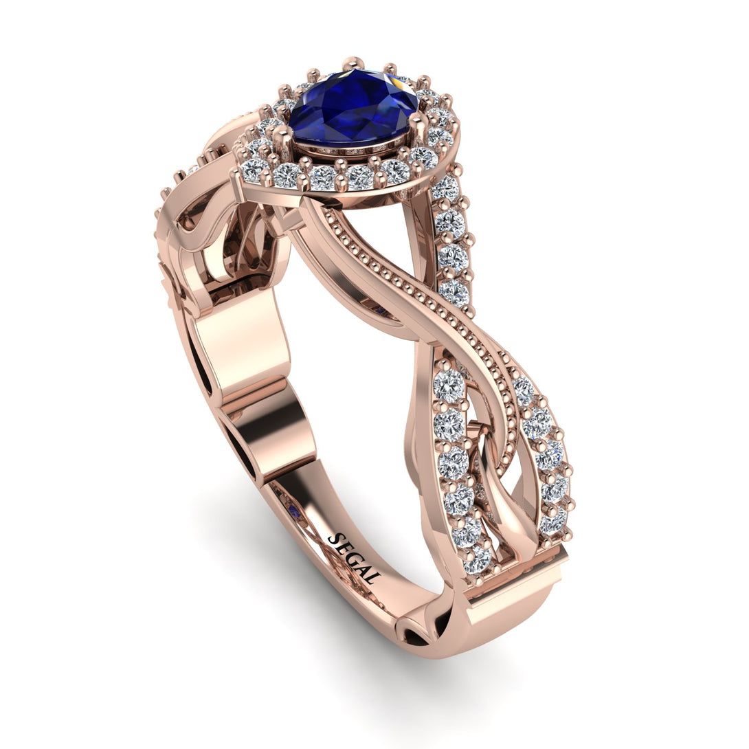 Infinity Inspired Halo Sapphire Engagement Ring - Teresa No. 14